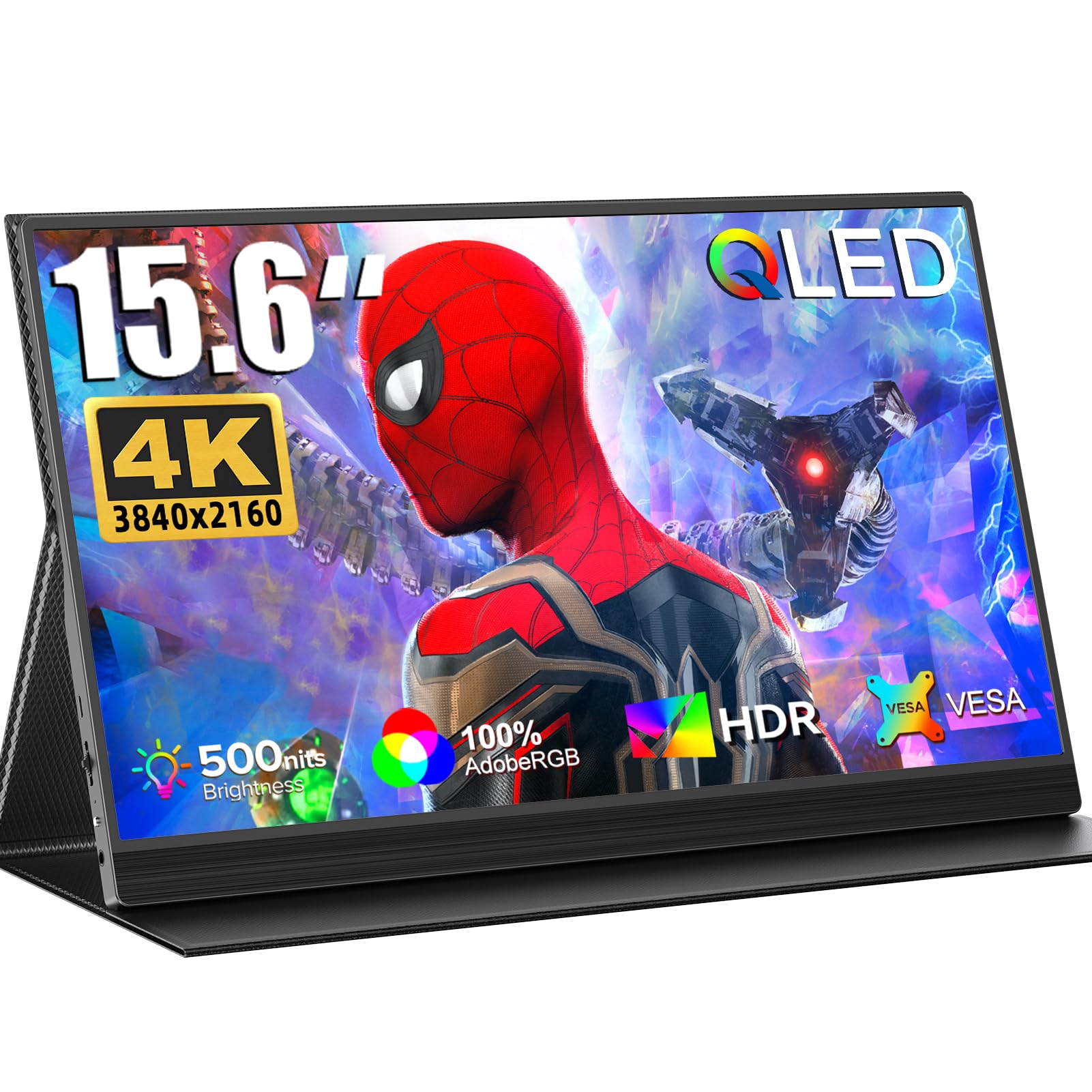 UPERFECT 4K QLED 15.6 Inch Portable Monitor 3840x2160 UHD 100% AdobeRGB 1200:1 Eye Care Mat Screen for Laptop PC Smartphone Game Consoles, Metal Housing, Mobile Display VESA compatible