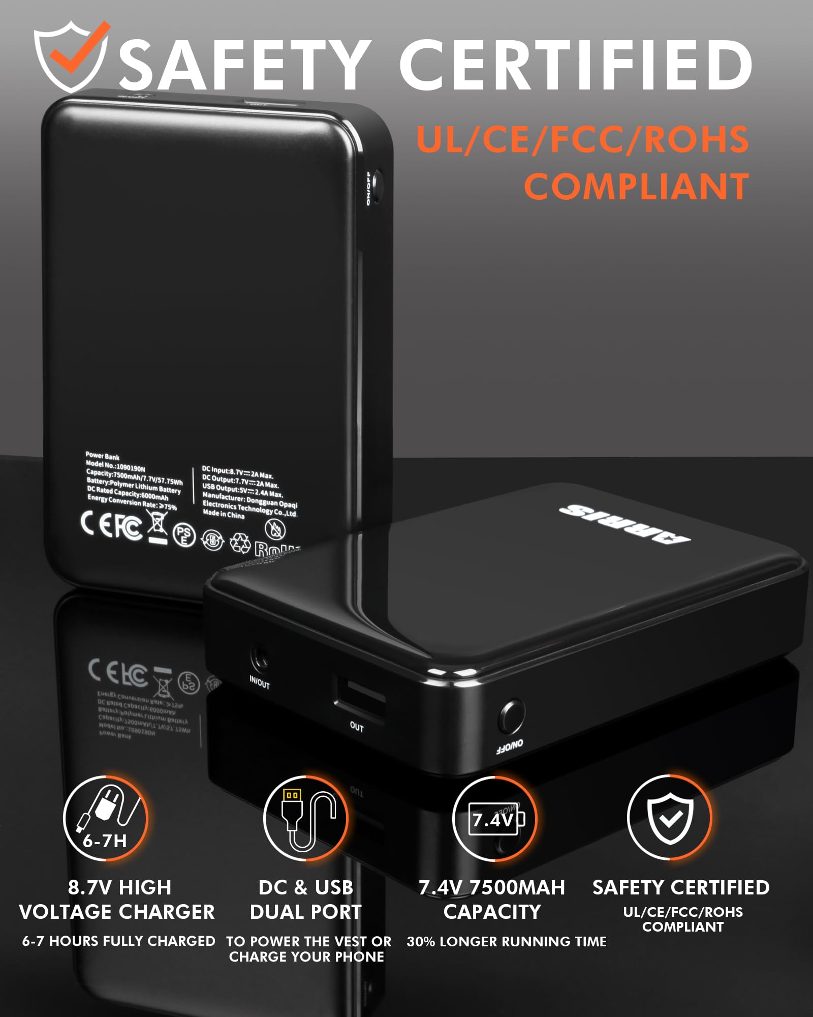 ARRIS Giacca riscaldata da uomo, con batteria ricaricabile da 7,4 V, 8 zone di riscaldamento, cappuccio rimovibile per l'inverno