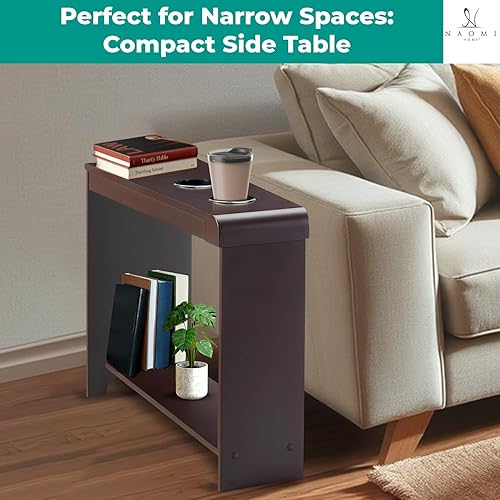 Miniatura 10 de Jade - Mesita de noche moderna con estación de carga, mesa auxiliar con puertos USB y tomas de corriente, mesa auxiliar estrecha para dormitorio y