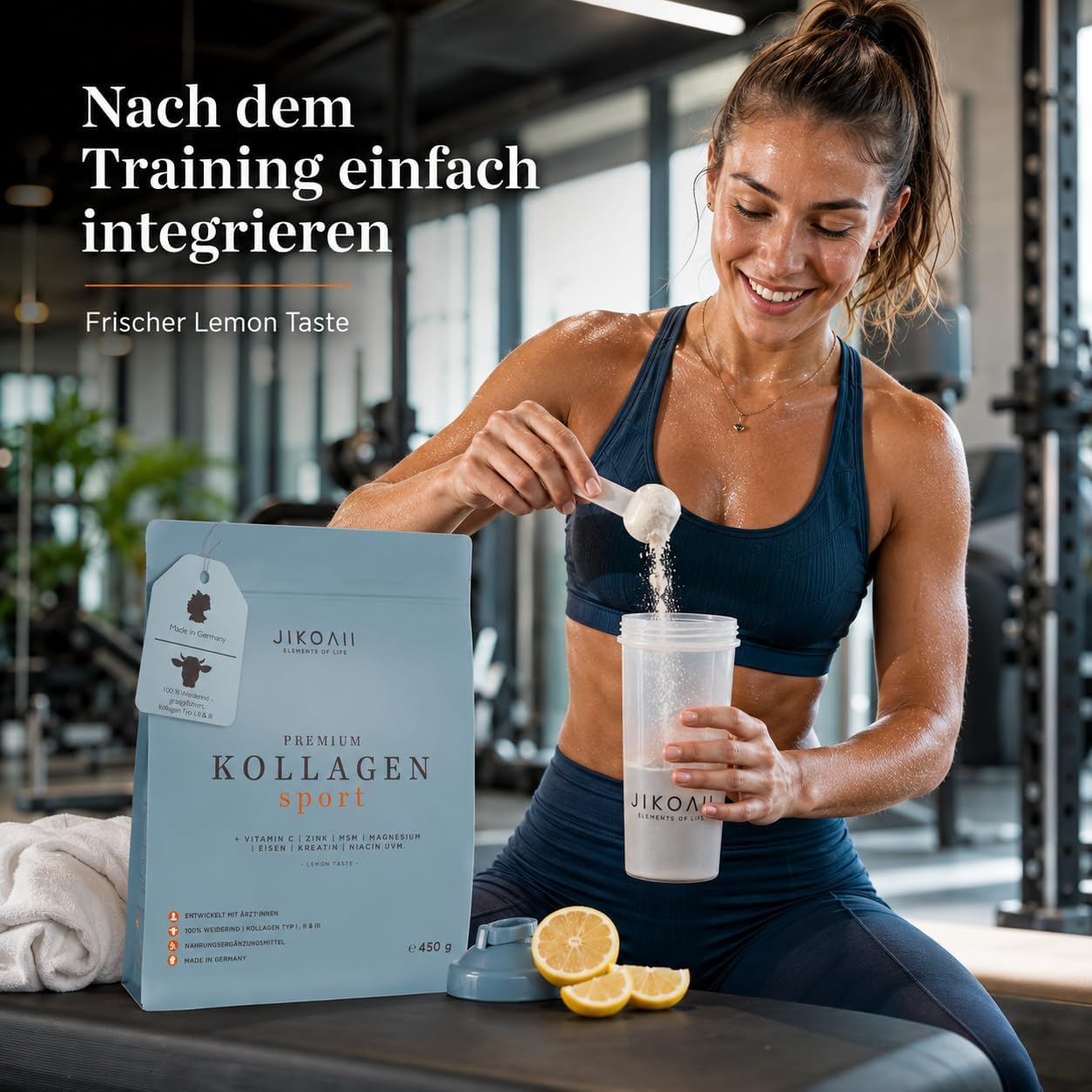 Kollagen Pulver Sport, Kreatin Magnesium MSM, 450 g, Lemon | Vitamin C, Collagen Peptide Typ I II III aus Weiderind, Kreatin Magnesium MSM, für aktive Menschen, Training & Regeneration