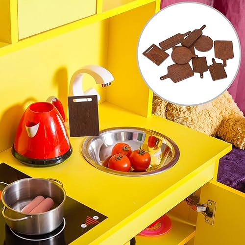 Miniatura 4 de Zerodeko 10 tablas de cortar para casa de muñecas, tabla de cortar de madera en miniatura, tablas de cortar de madera para cortar de embutidos para