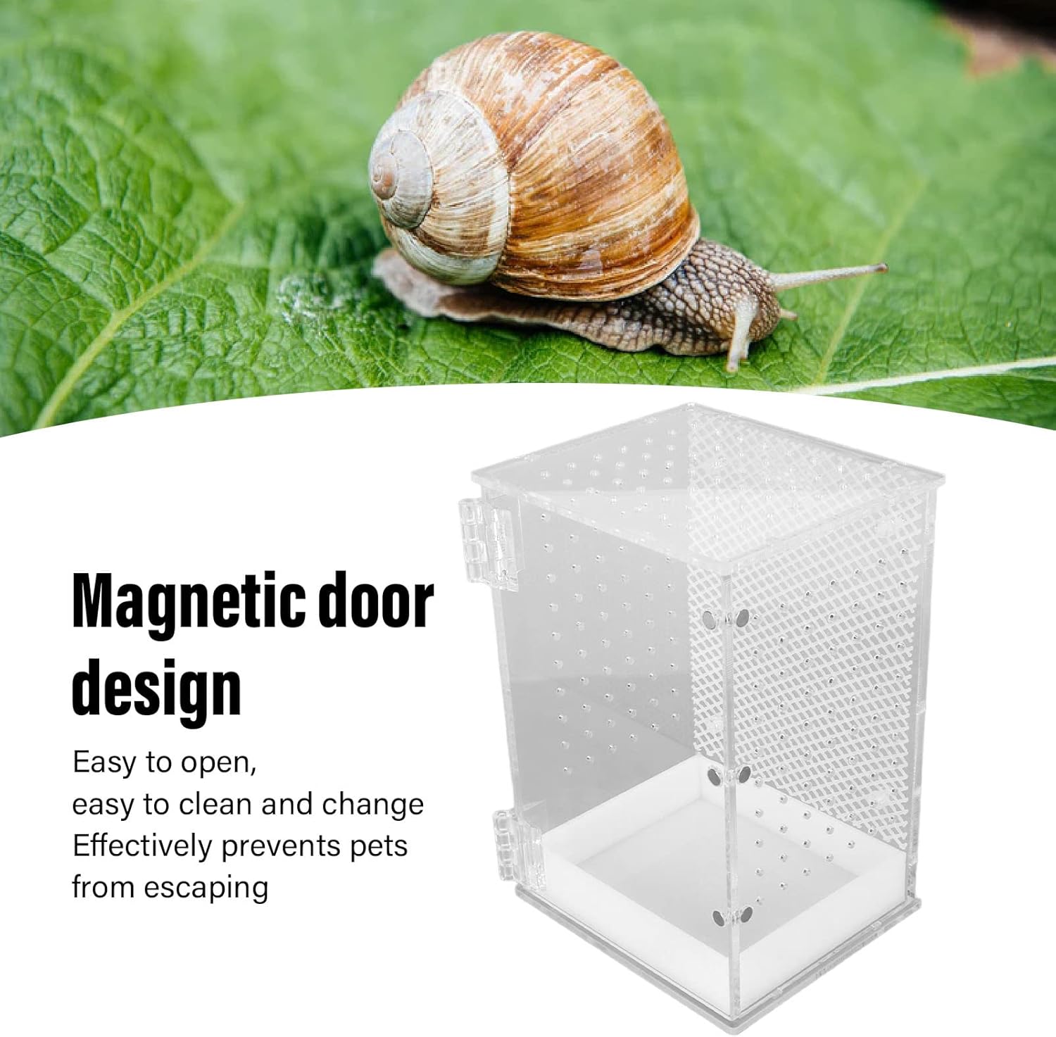 Naroote Reptile Terrarium Tank, Acrylic Highly Transparent Clear Habitat Tank with Ventilation Holes Magnetic Door Pull Out Bottom Box Easy to Clean for Leopard Gecko Snake Frog (S 3.3x6.6ft)