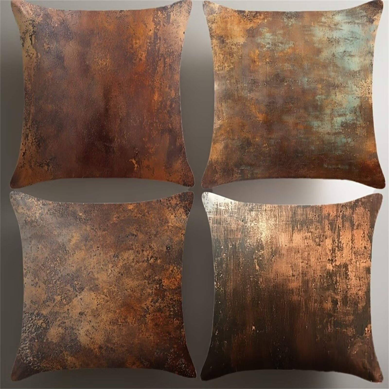 QiHon Cushion Covers 65x65 cm Set of 4 Brown Abstract Linen Square Pillow Cases 26x26 inch Modern Decorative Throw Pillow Covers for Sofa Couch Bedroom Home Office with Invisible Zipper