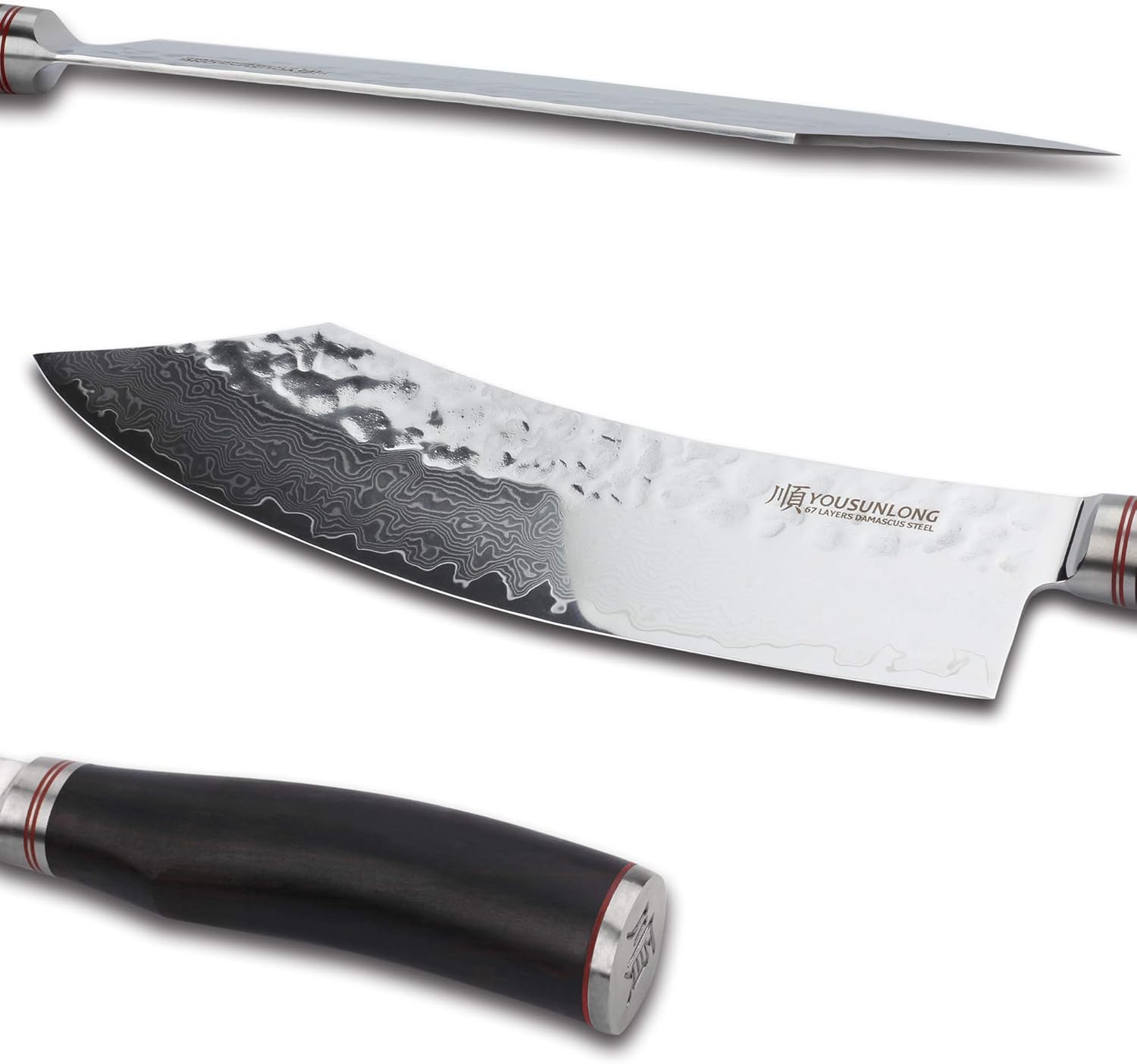 YOUSUNLONG Butcher Knife Pro 10 inch & Fillet Knives 10 inch Sashimi Knife Pro Yanagi Knife Japanese Hammered Damascus Steel Natural Leadood Handle