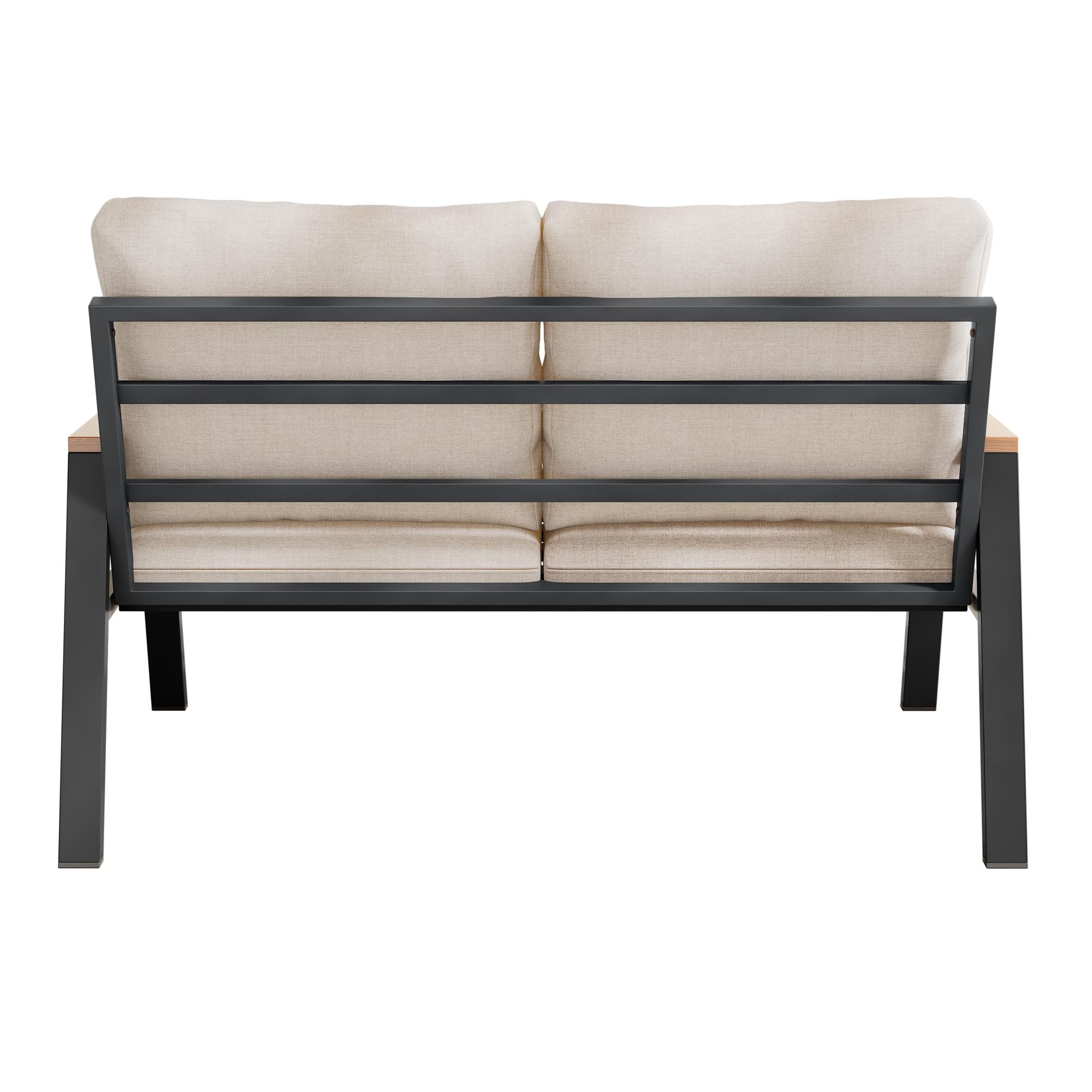 Muebles de jardín sofá de 2 plazas, sofá exterior balcón con reposabrazos de WPC, marco de acero galvanizado, resistente a la intemperie, estilo industrial, para jardín, terraza, balcón, gris