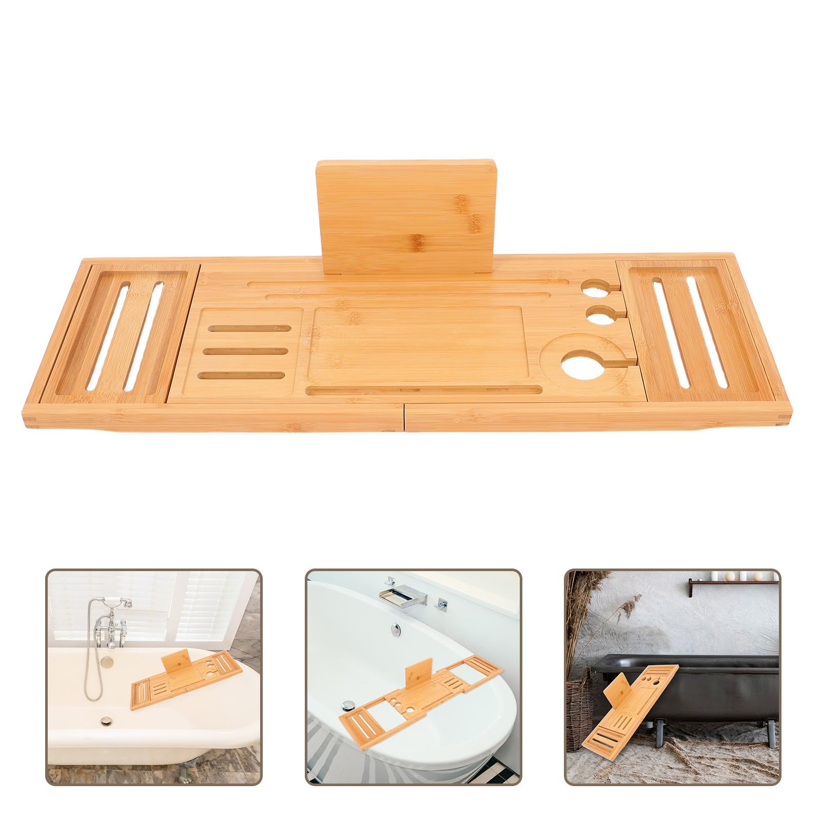 Toyvian Bandeja Extensible Modernos y Elegantes Diseño Ajustable para Bañera de Bambú y Resistente al Agua, Organizador Versátil para Accesorios de Baño