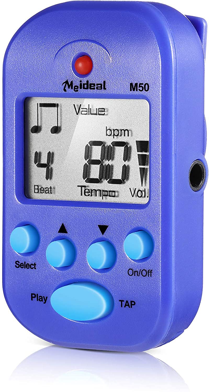 DELFINOMini Digital Metronome, Multifunctional, Portable, Volume Adjustable, Clip on, with Speaker, Beat Tempo, for Piano, Guitar, Saxophone, Flute, Violin, Drum, Blue