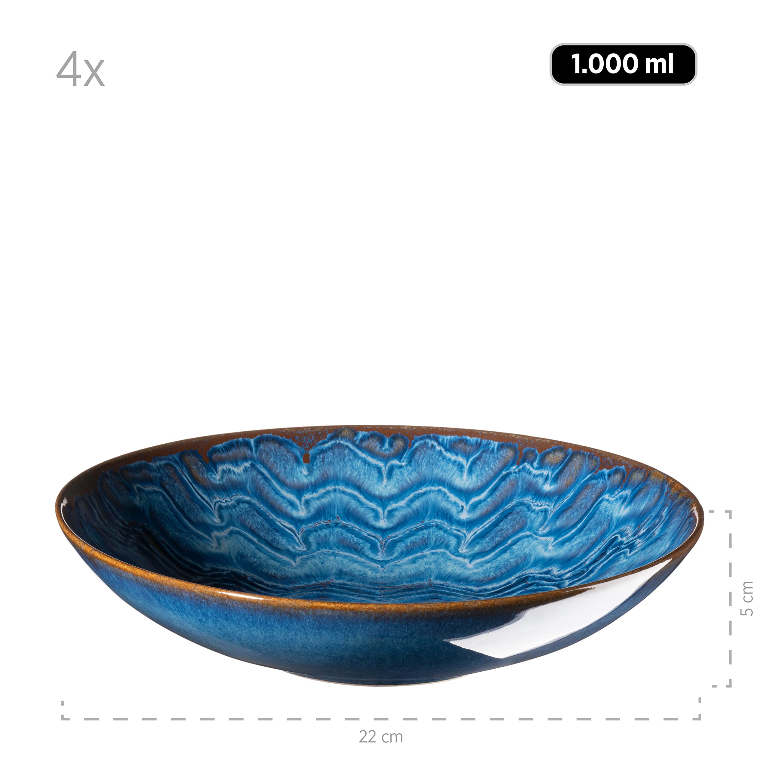 MÄSER 935072 Aquamarine, Aufregend lasiertes Teller Set für 4 Personen mit Speiseteller, Suppenteller und Dessertteller, 12-teiliges Tafelservice aus hochwertiger Keramik, Steinzeug, Blau