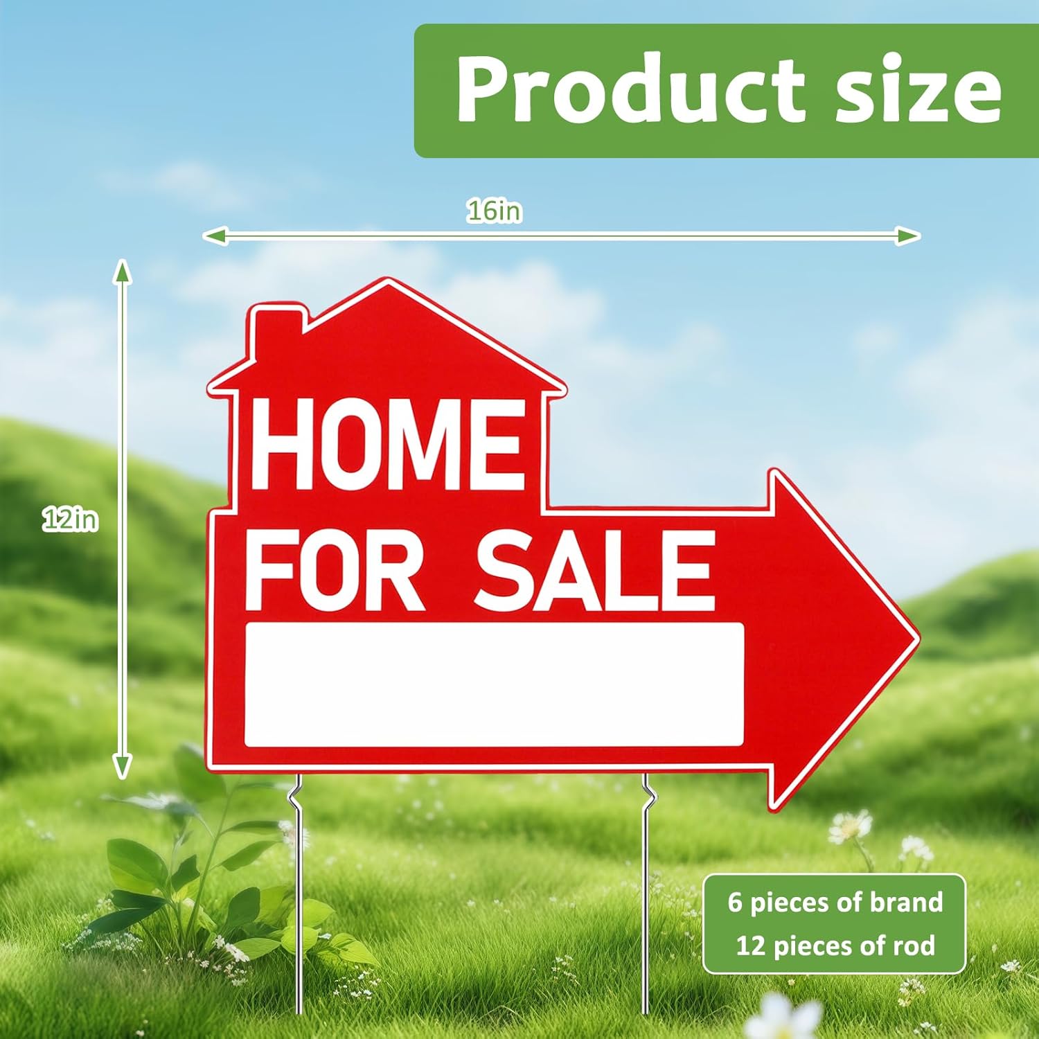 6 PCS Home for Sale Sign, 12 X 16 Inch Double Sided Arrow Directional House for Sale by Owner Yard Sign with Metal Stakes - Real Estate Sale Signs