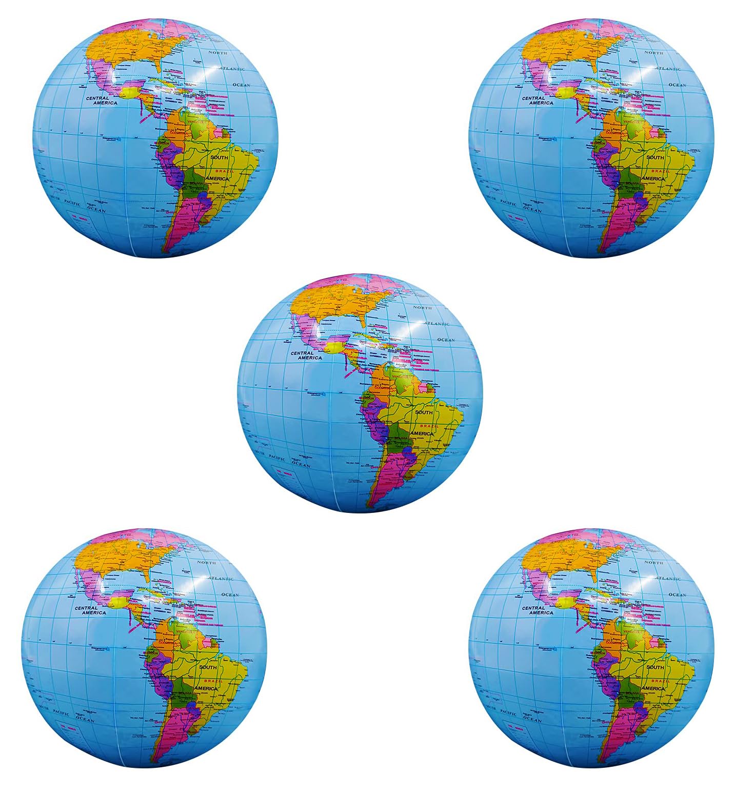 Langthering 5 Pack Inflatable Beach Balls Bulk Jumbo 16" World Globe Pool Toys Balls for Pool, Beach, Summer Pool Party - Swimming Pool Game Water Beach Toys Kid Party Favor Luau(5pcs, Color-C)