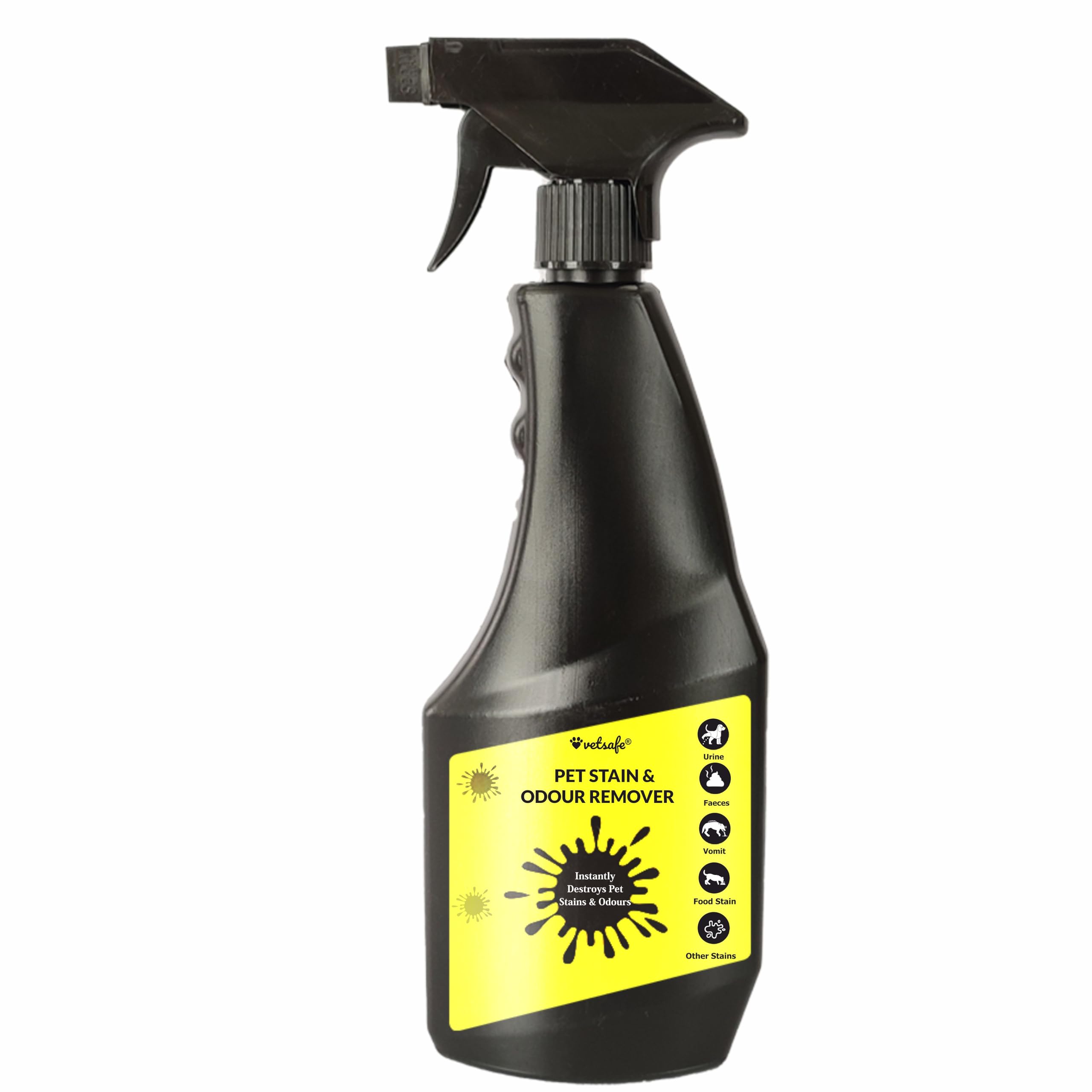 VetSafe Pet Stain & Odour Remover 500 ml | 3X Cleaning Power | Eliminates Tough Stains & Odours | Prevents Repeat Marking | Ideal for Feces, Urine, Vomit & Drool | Pet Area Cleaner