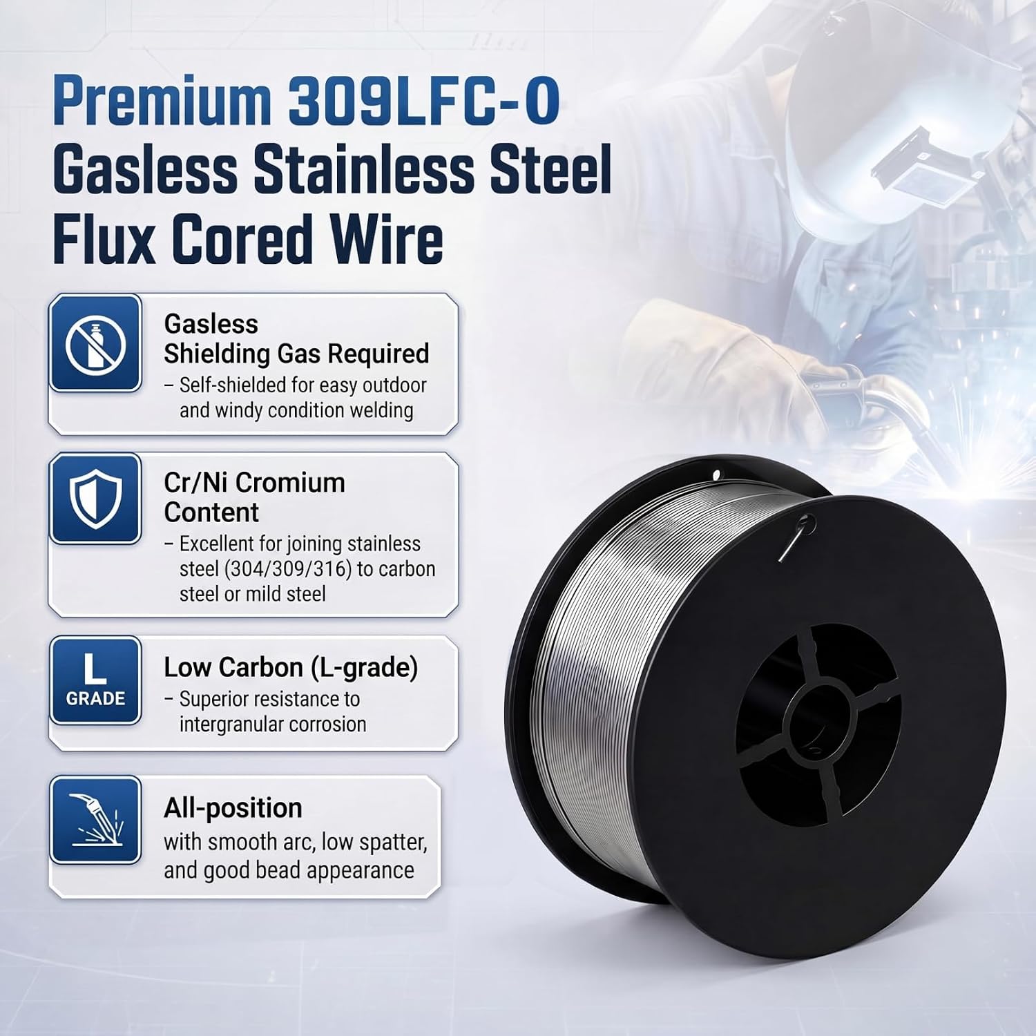 MorningRo E309LFC-O 0.035 x 2.2lb Spool Stainless Steel Flux Core Gasless Welding Wire, Stainless Steel Flux Core Mig Wire