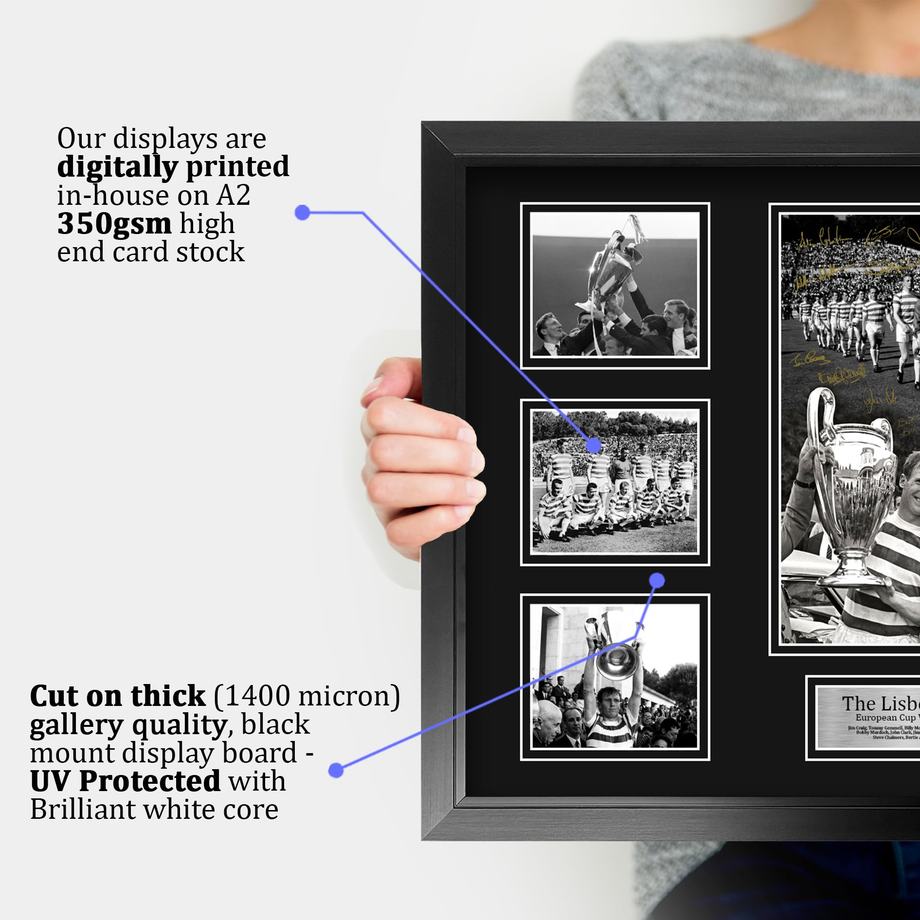 HWC Trading Celtic Lisbon Lions 1967 Memorabilia Stampati Autografo Firmato Esposizione Della Fotografia Per Gli Appassionati Di Calcio E Sostenitori - A2 Incorniciato
