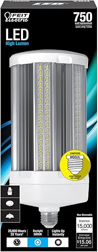 Miniatura 2 de Feit Electric Bombilla LED C150005KLED, equivalente a 750 vatios, 125 W, no regulable, alto brillante, 15000 lúmenes, mazorca de maíz para patio,