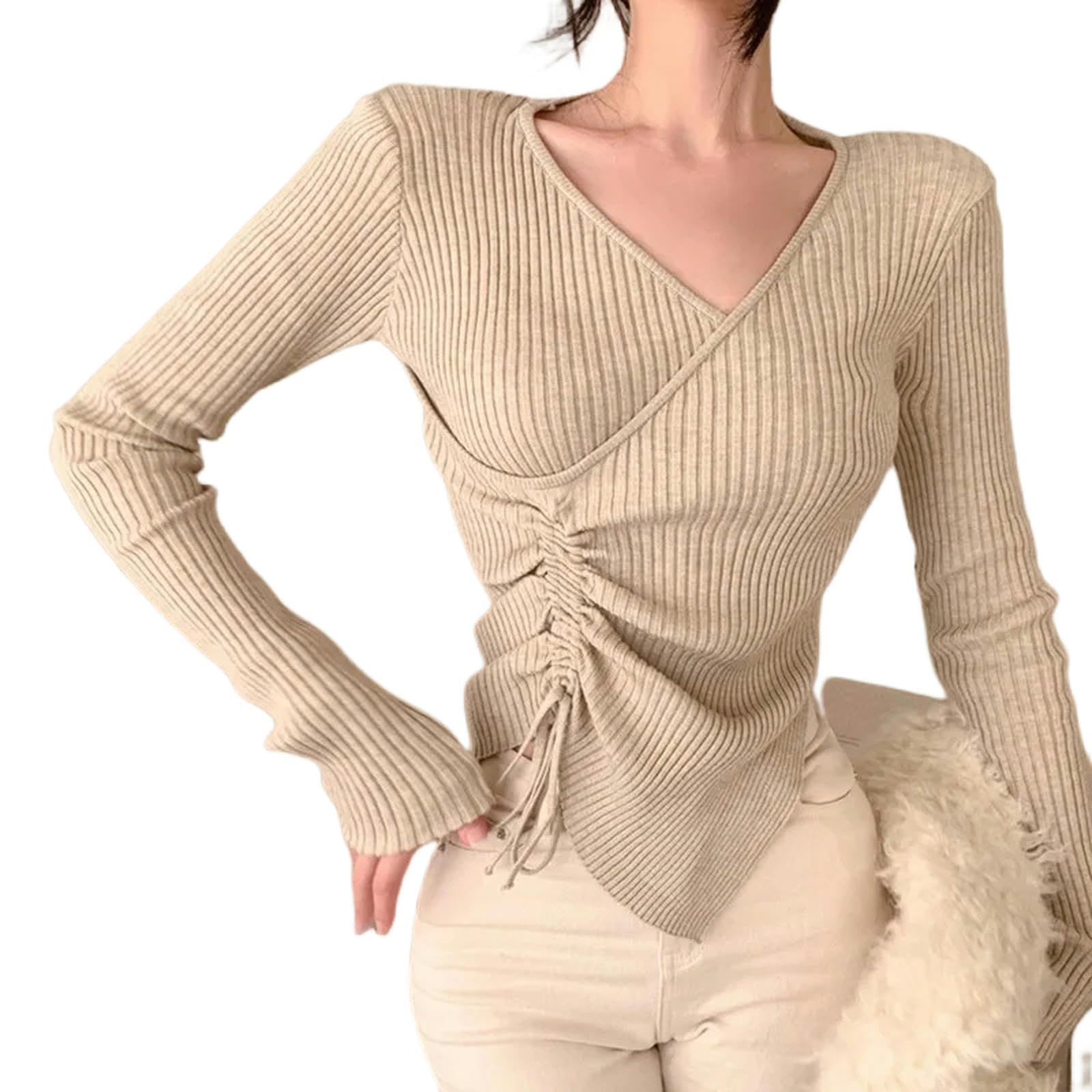 Ropa Mujer Damas con Cuello En V-Blanco-Talla Única