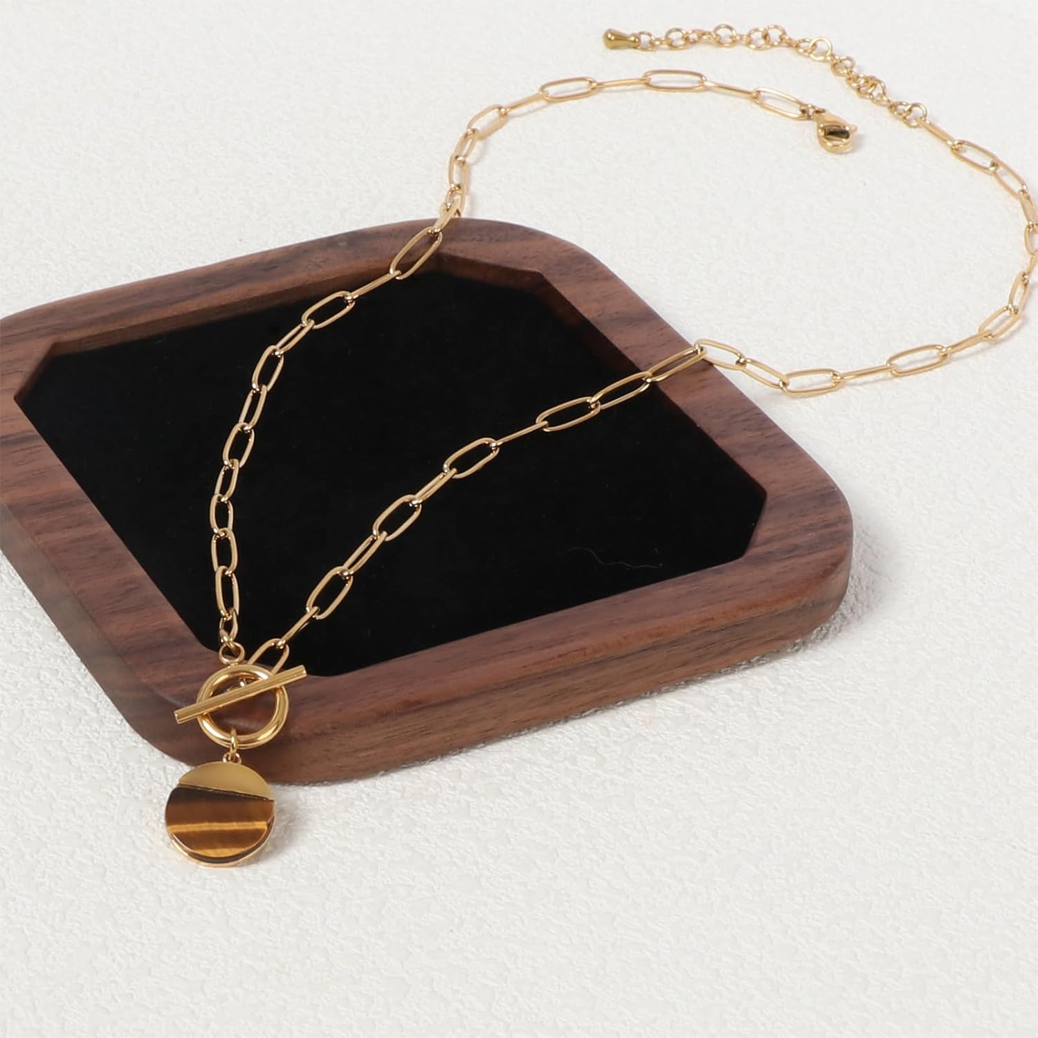 Natural Stone Paperclip Toggle Necklace Dainty Size Heart/Round Teardrop Gemstone Paper Clip Chain Necklace Birthstone Jewelry Gift for Women - Image 4