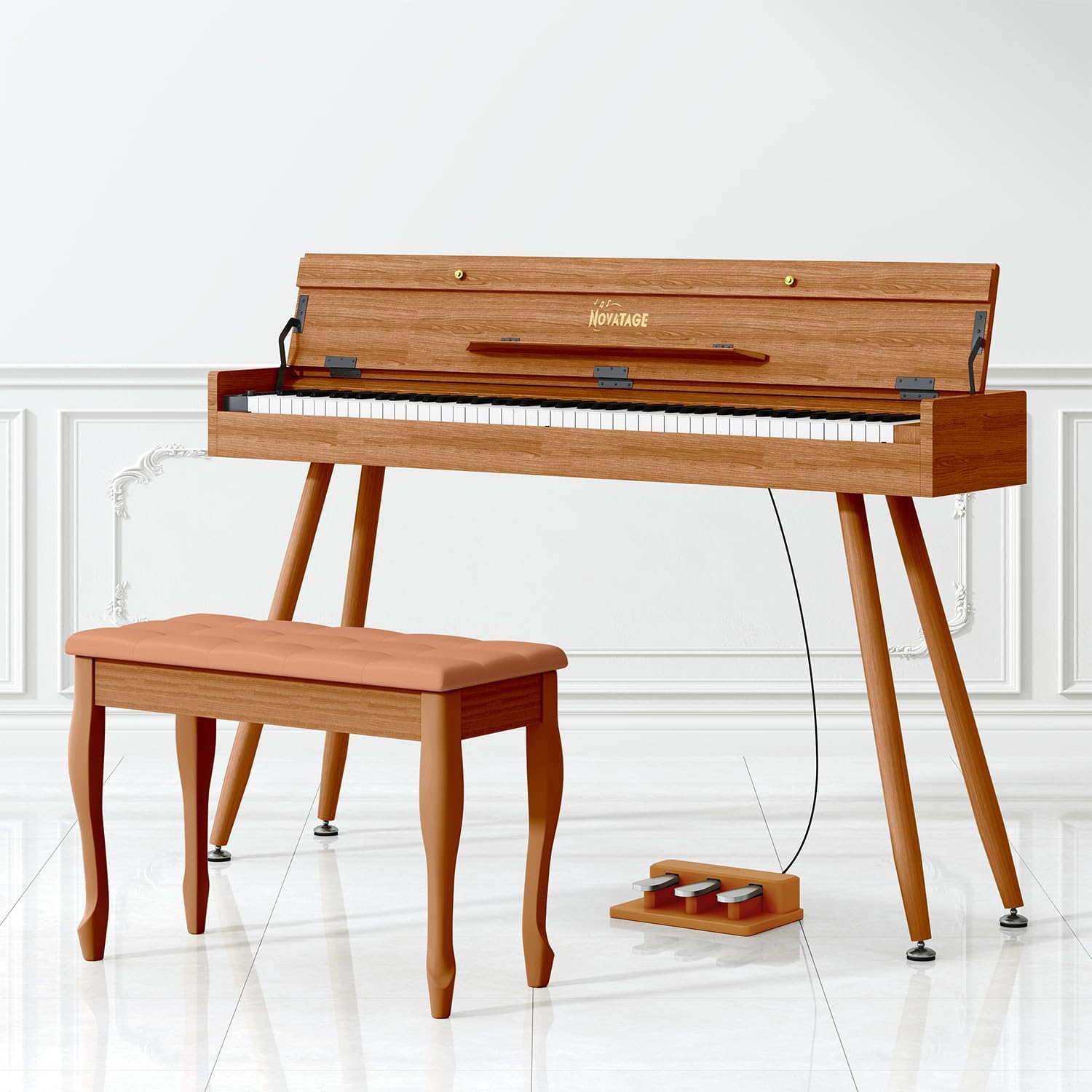 Piano Bench with Storage, Wooden Keyboard Bench W/Padded Cushion | PP Legs, Storage Compartment for Music Books, Comfortable PU Leather Piano Stool thumbnail