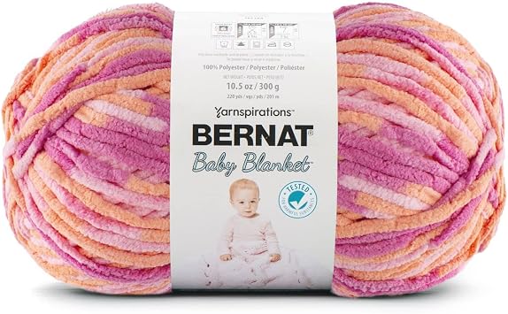 Bernat Baby Blanket BB Peachy Yarn - 1 Pack of 10.5oz/300g - Polyester - #6 Super Bulky - 220 Yards - Knitting/Crochet