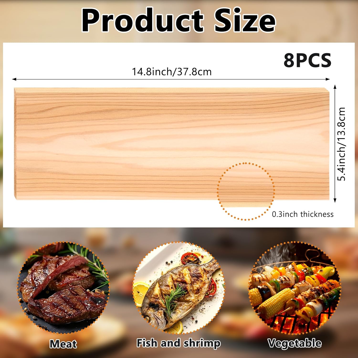 DANHMAO 8 Pcs XL Large Cedar Planks for Salmon Fish Meat 15"x 6" Reusable Wood Planks Adding Extra Smoke and Flavor Soaking Fast Easy to Use