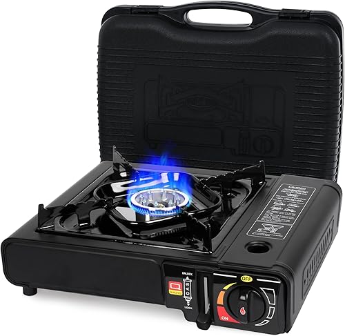 SHINESTAR Estufa de camping de butano con funda de transporte, estufa portátil para camping, senderismo, emergencias, artículos esenciales para