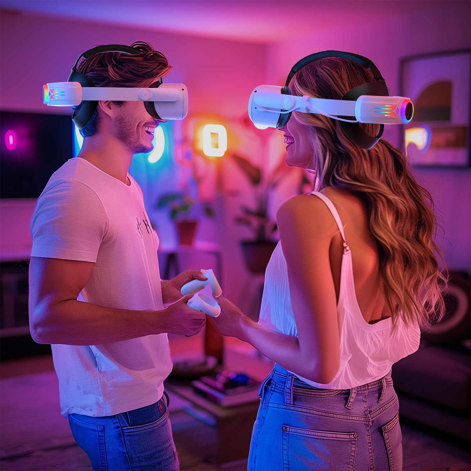 Correa RGB para la cabeza con batería de 12000 mAh para Oculus Quest 2, batería para 8 horas de tiempo de reproducción, carga rápida de potencia de realidad virtual, correa ajustable Elite con soporte