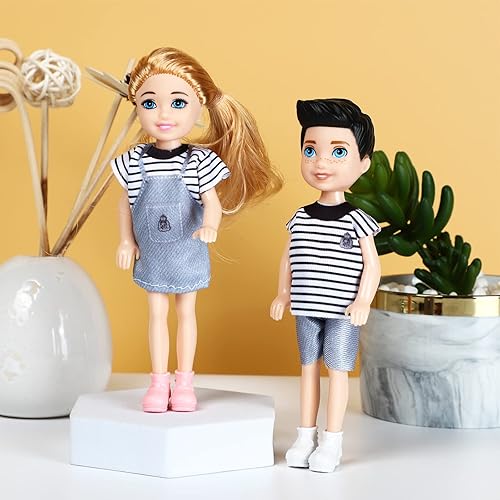 Vista 25 de ONEST 10 juegos de mini muñecas de 5 pulgadas con ropa de muñeca, trajes de fiesta para niños, accesorios para muñecas