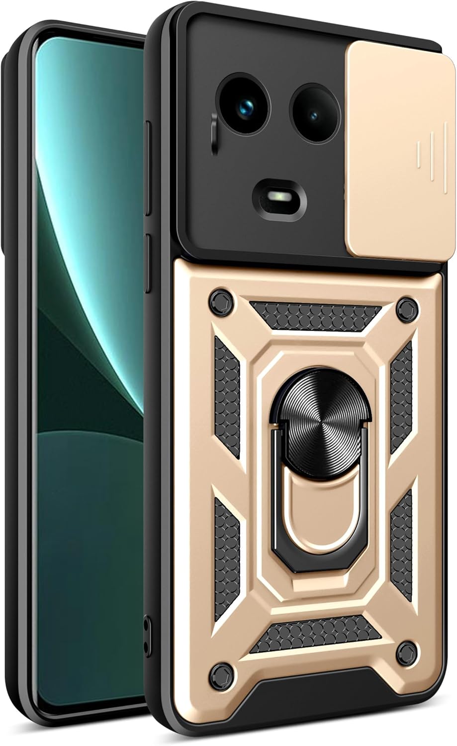 Compatible Realme 11x, 11 5G Case – Gold with Slide Camera Lens Cover