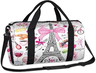 Kids Duffel Bag - Romantic Paris Eiffel Sports Gym Bags for Boys Girls,Duffle Tote with Shoe Compartment,Toddler Weekender Carry-On Sleepover Bags for Travel Gym Sport