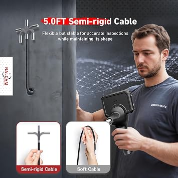4-Way 360° Articulating Borescope, Ralcam Joystick 5 Endoscope Camera with Light, Slim Snake Inspection Camera with 5.0ft Semi-Rigid Cable for Engine, Pipe