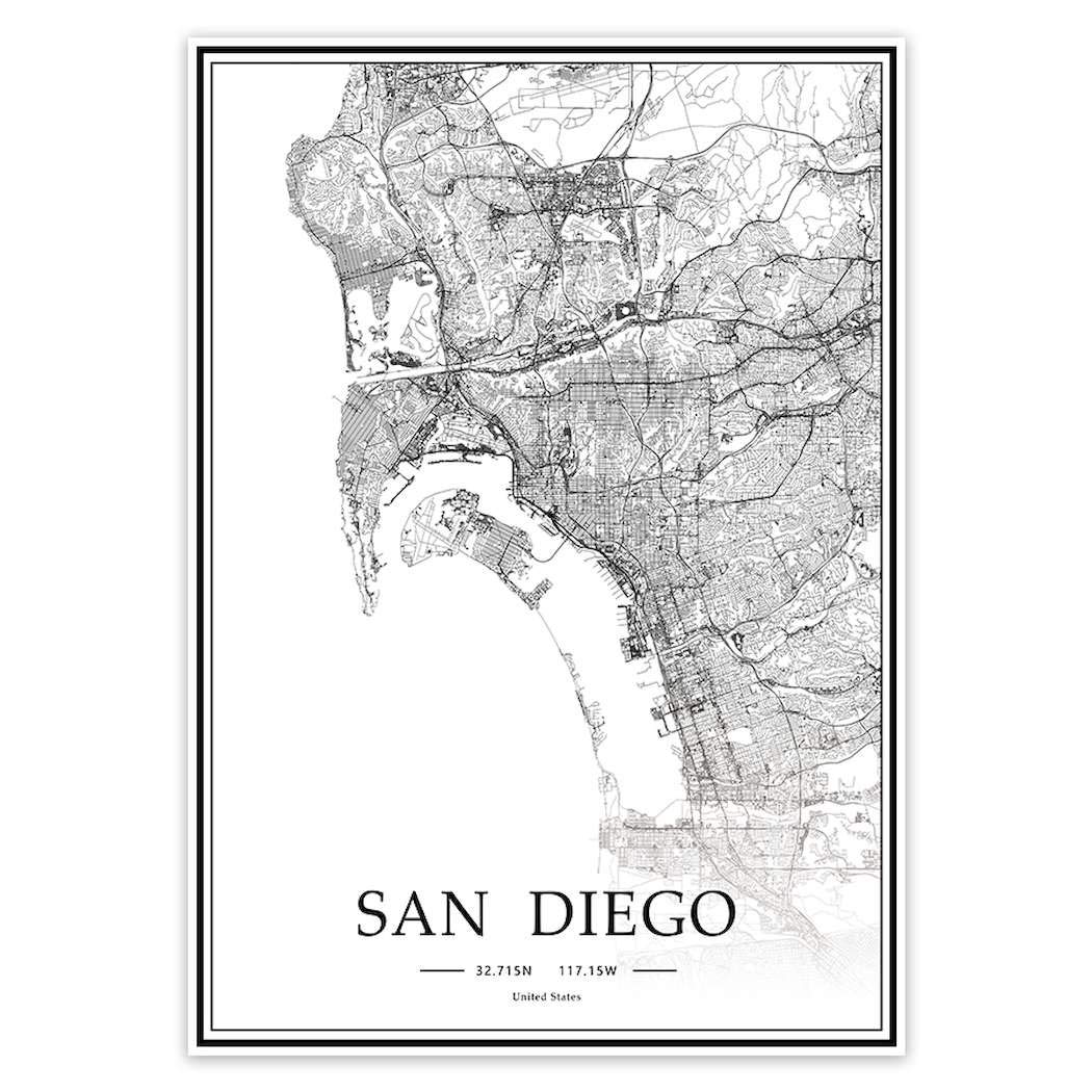 USA CA San Diego Black＆White Minimalist Art 20×28 City Map Painting Poster Home Decor Gift