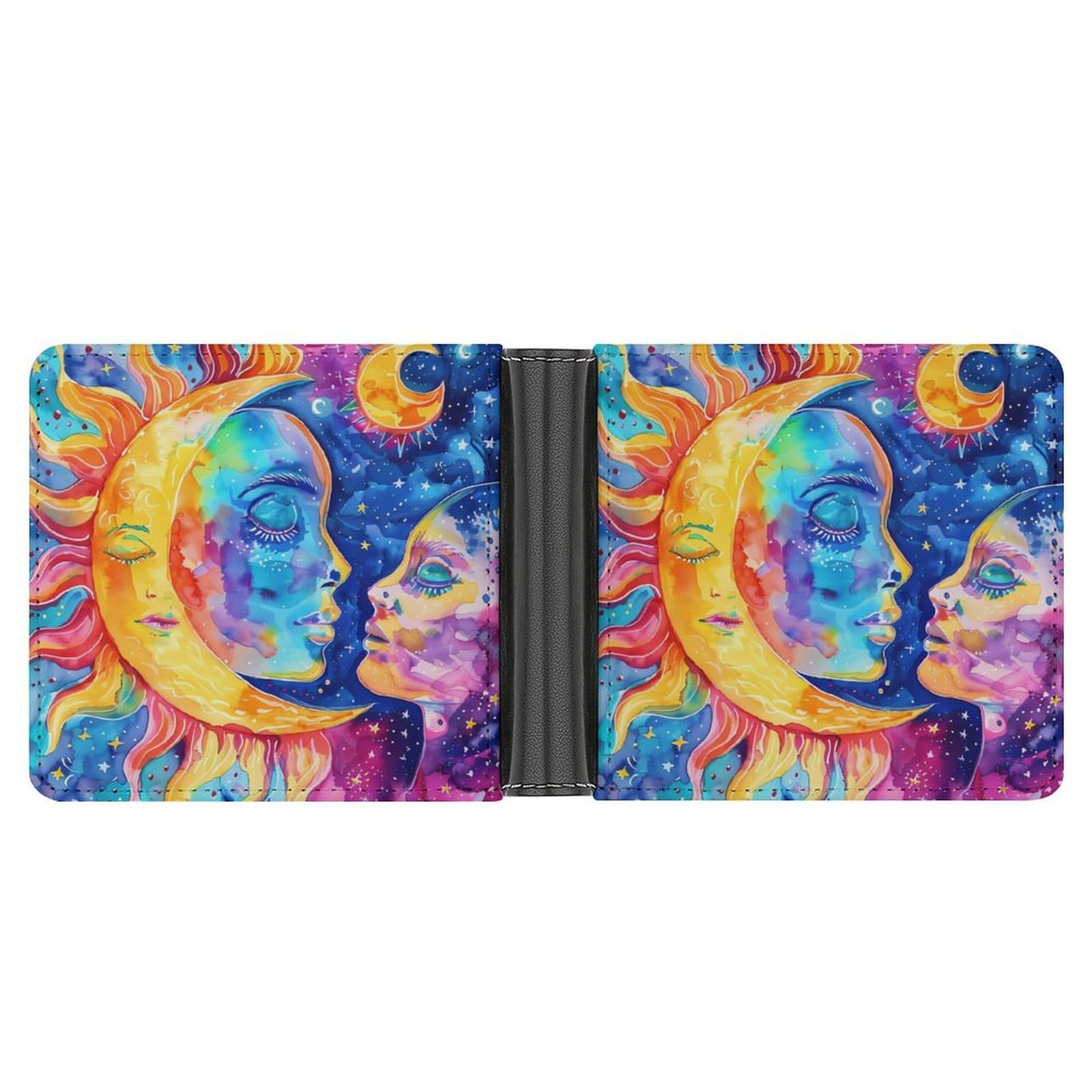 Watercolor Sun And Moon Funny Men's Slim Bifold Wallet with Multiple Card Slots Front Pocket Purse
