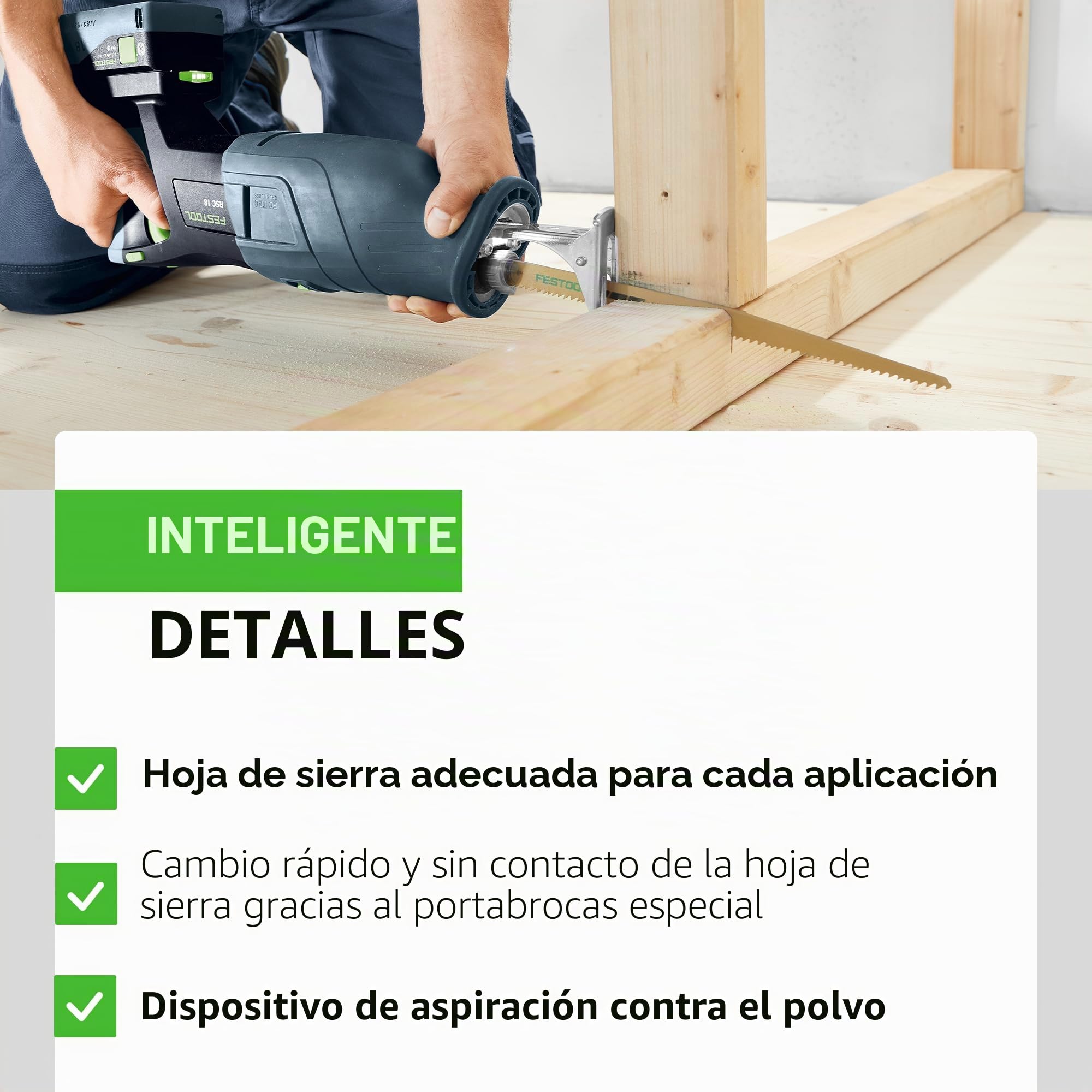 Festool Sierra de Sable a Batería RSC 18 EB-Basic, 18 V | Motor EC-TEC sin escobillas, pendulo opcional, LED integrado, cambio de hoja sin contacto, con Systainer