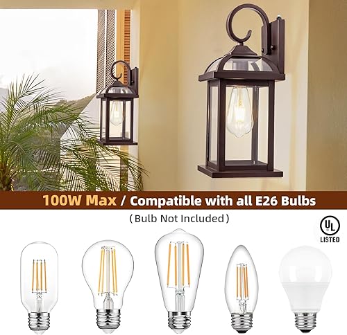 Vista 61 de Paquete de 2 lámparas exteriores negras, luces de pared de aluminio antioxidante para luces de porche de casa, luces IP65, impermeables, de vidrio