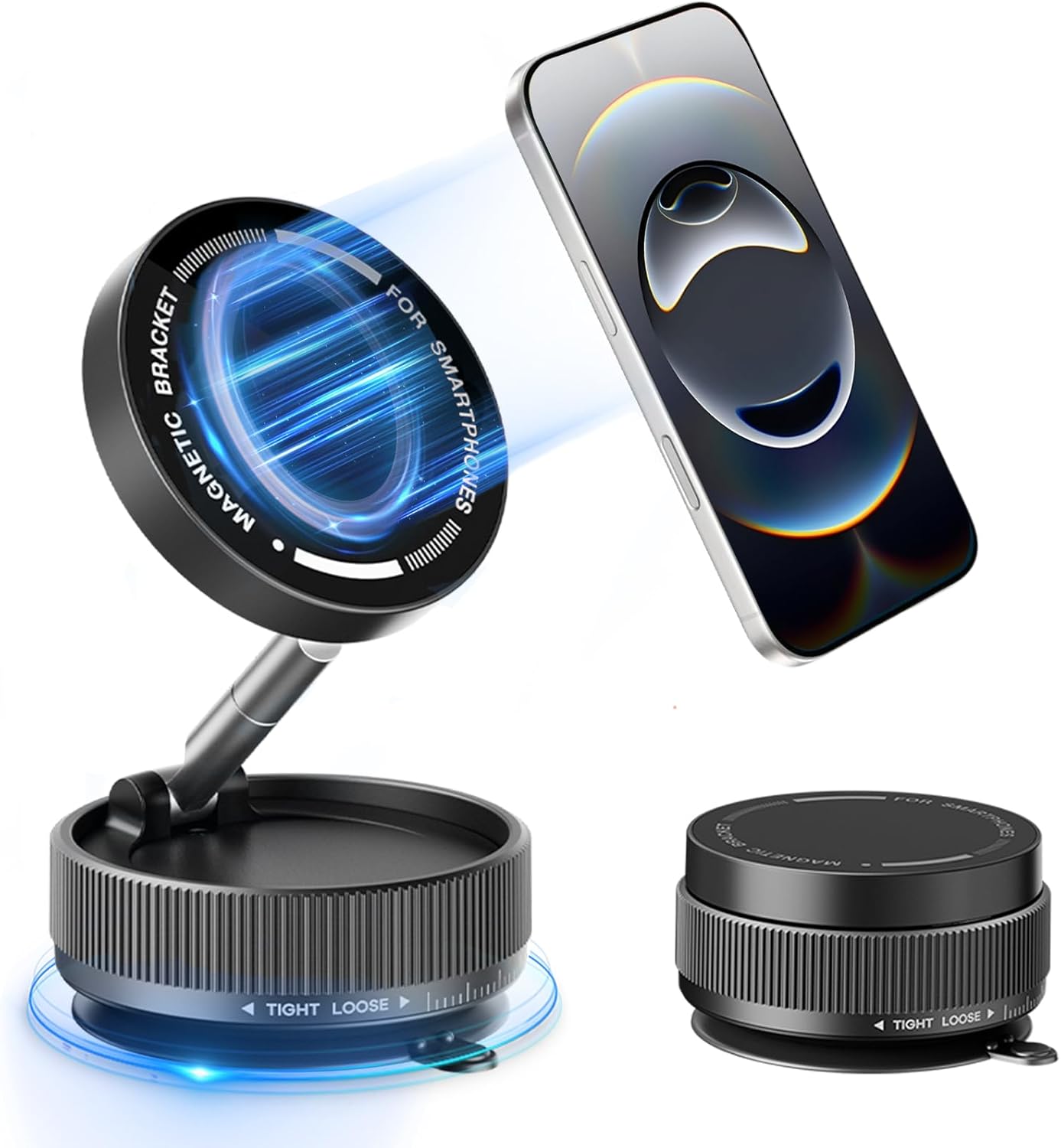 Vacuum Magnetic Phone Holder for Car/MagSafe,360° Adjustable Suction Cup Phone Mount, Foldable & Portable Magnetic Phone Stand for All Smartphones & All Car Models & Home/Office/Gym/Bathroom Mirror
