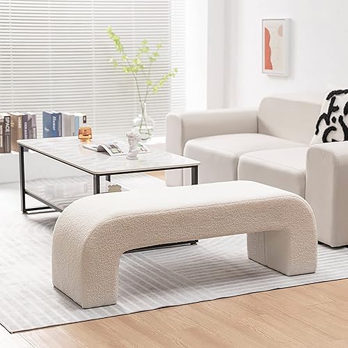 Miniatura 3 de QQXX Banco de terciopelo moderno mesa de centro rectangular banco otomano tapizado de sherpa reposapiés de piel sintética para dormitorio pasillo