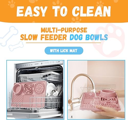 Miniatura 7 de Paquete de 2 alfombrillas de alimentación lenta para perros y gatos, cuenco de silicona para lamer con ventosas para alimentos secos y húmedos,
