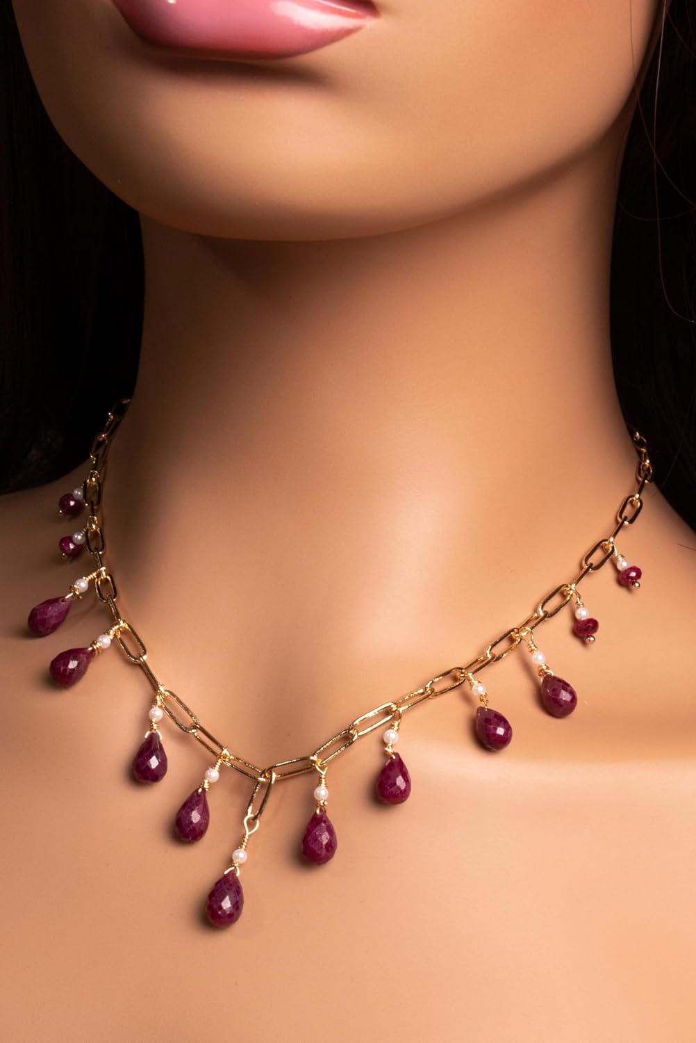 Oppy's Natural Ruby red Faceted Drop Wire Wrapped Dangling 14k Gold Filled Handmade Necklace. Precious Elegant gift, Unity
