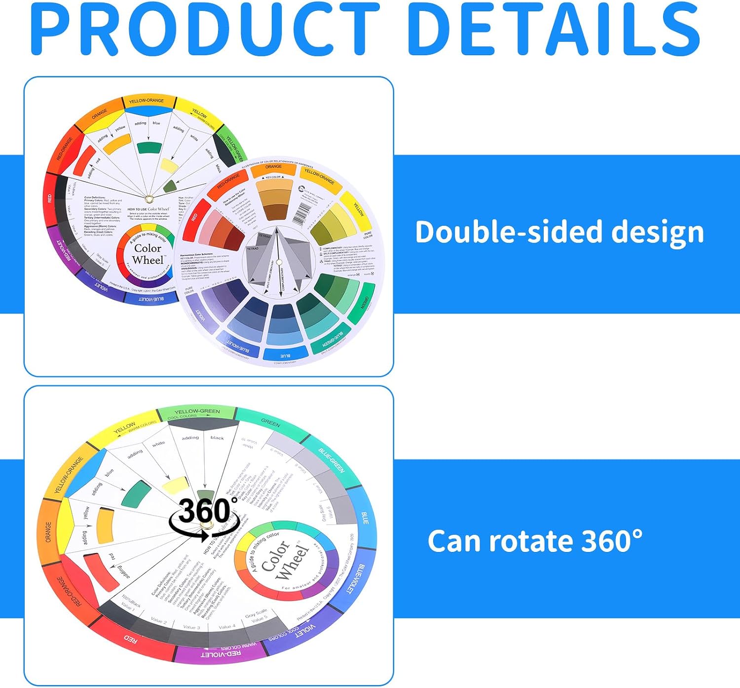 Hadnves 4 Pcs Color Wheels Creative Paint Mixing Learning Guide