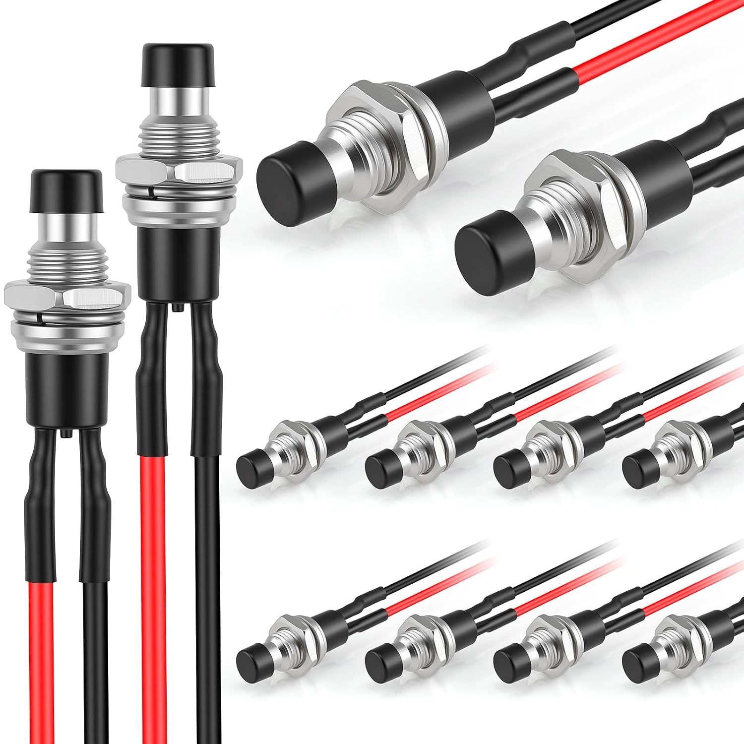 20PCS Mini Momentary Push Button Switch with 12cm Wire Leads, Black | Round Prewired Pushbutton Switch, Normal Open Small On Off for DIY Electronics, Model Railway, Control Panels
