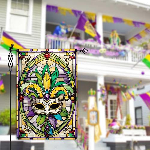 Miniatura 9 de Jauageon Bandera de jardín de bienvenida Mardi Gras Fleur de Lis Bandera de jardín de bienvenida Nueva Orleans vertical de doble cara rústica de
