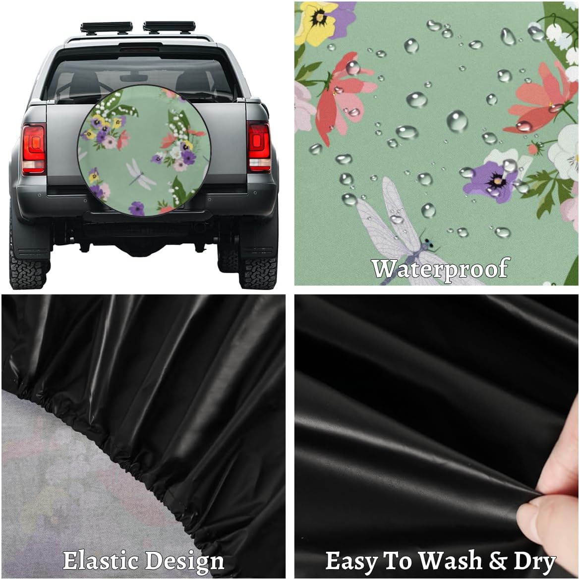 Tropical Flower Dragonfly Tire Covers Portable Spare Tire Cover Soft Durable Waterproof Dustproof Set of 4 Bags 14 Inches for Car Truck SUV Trailer Camper