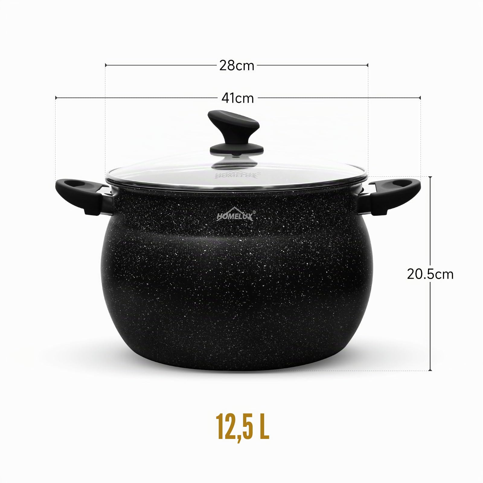 HOMELUX faitout induction-Fonte d'Aluminium marmite induction-Marmite tous feux avec couvercle en verre-Antiadhésif Marmites-Capacité 12.5L faitouts-Fait tout tous feux-Tous les types de cuisinières