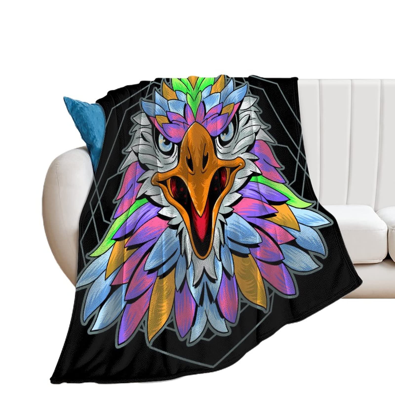 Couverture polaire oiseau coloré plaid de lit pour chambre et salon 100x130cm
