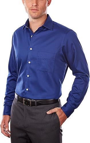 Van Heusen Men's Dress Shirts Regular Fit Lux Sateen Stretch Solid, Blue Velvet,