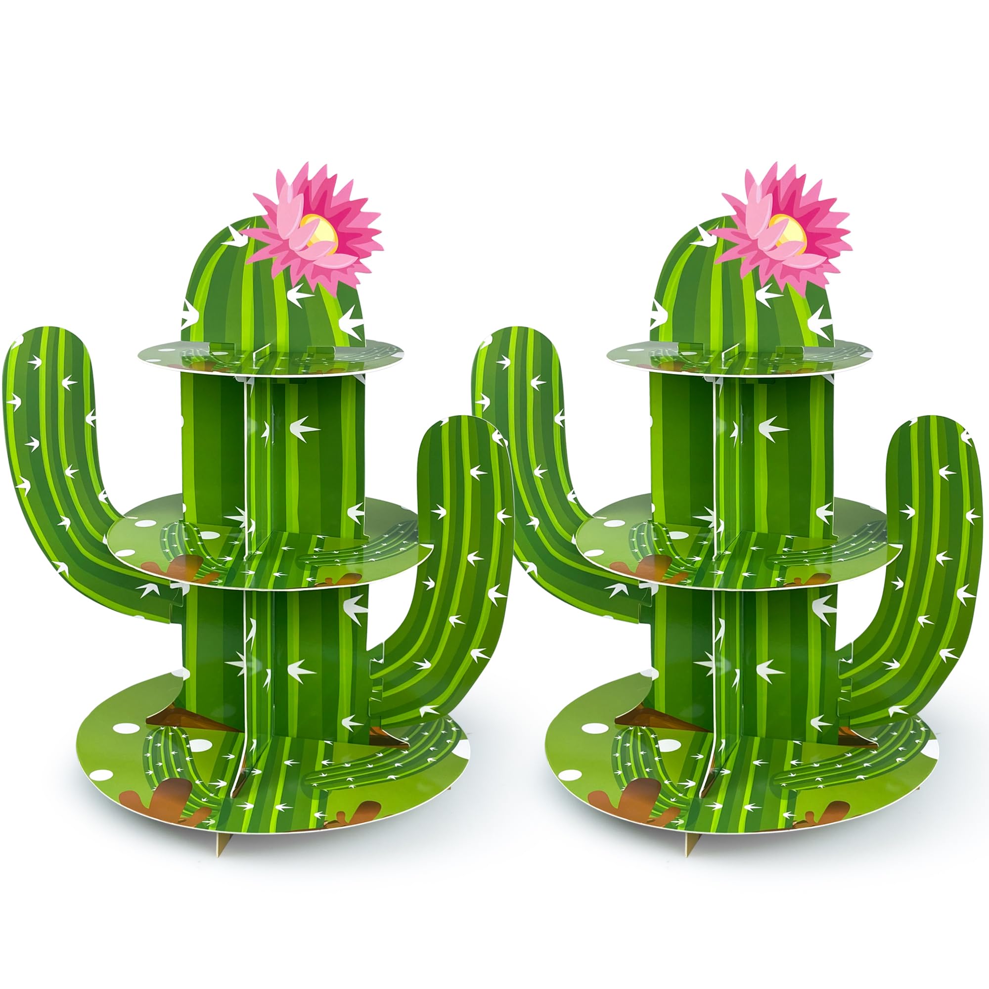 2PCS Cactus Cupcake Stand 3 Tier Mexican Style Cardboard Cupcake Holder for Fiesta Party Supplies Perfect Cinco De Mayo Decorations and Birthday Party Favors