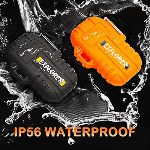 Miniatura 3 de Paquete de 2 encendedores impermeables para exteriores, resistentes al viento, encendedores eléctricos de butano de arco doble, encendedores