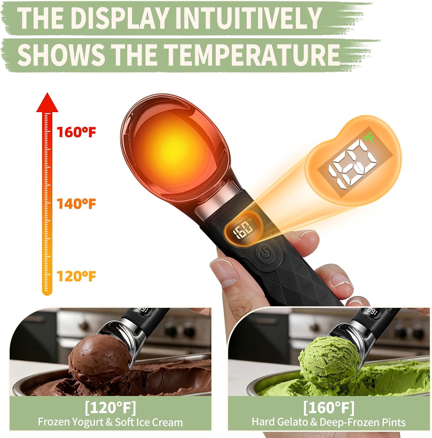 Heated Ice Cream Scoop Rechargeable, Black