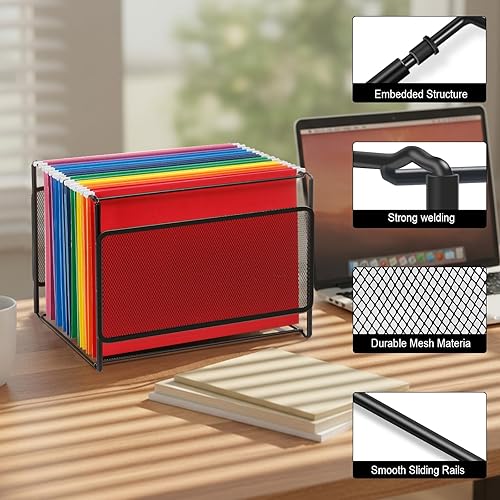 Vista 5 de Comix Organizador de archivos colgante, organizador de carpetas de archivos de tamaño carta con malla de metal, caja de almacenamiento de carpetas