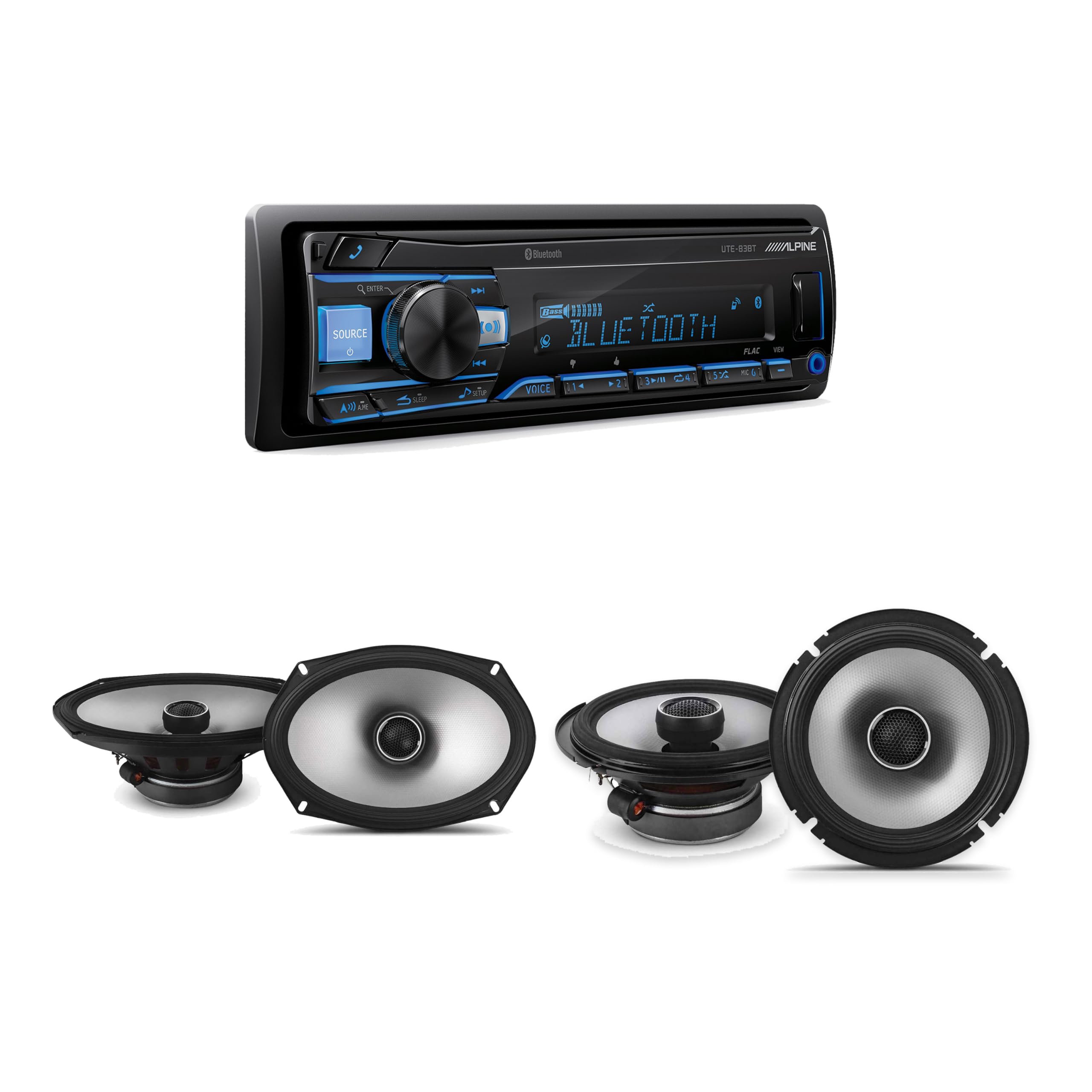UTE-83BT with S2-S65 & S2-S69 Coaxial Speaker Bundle by Alpine – Commercial Grade