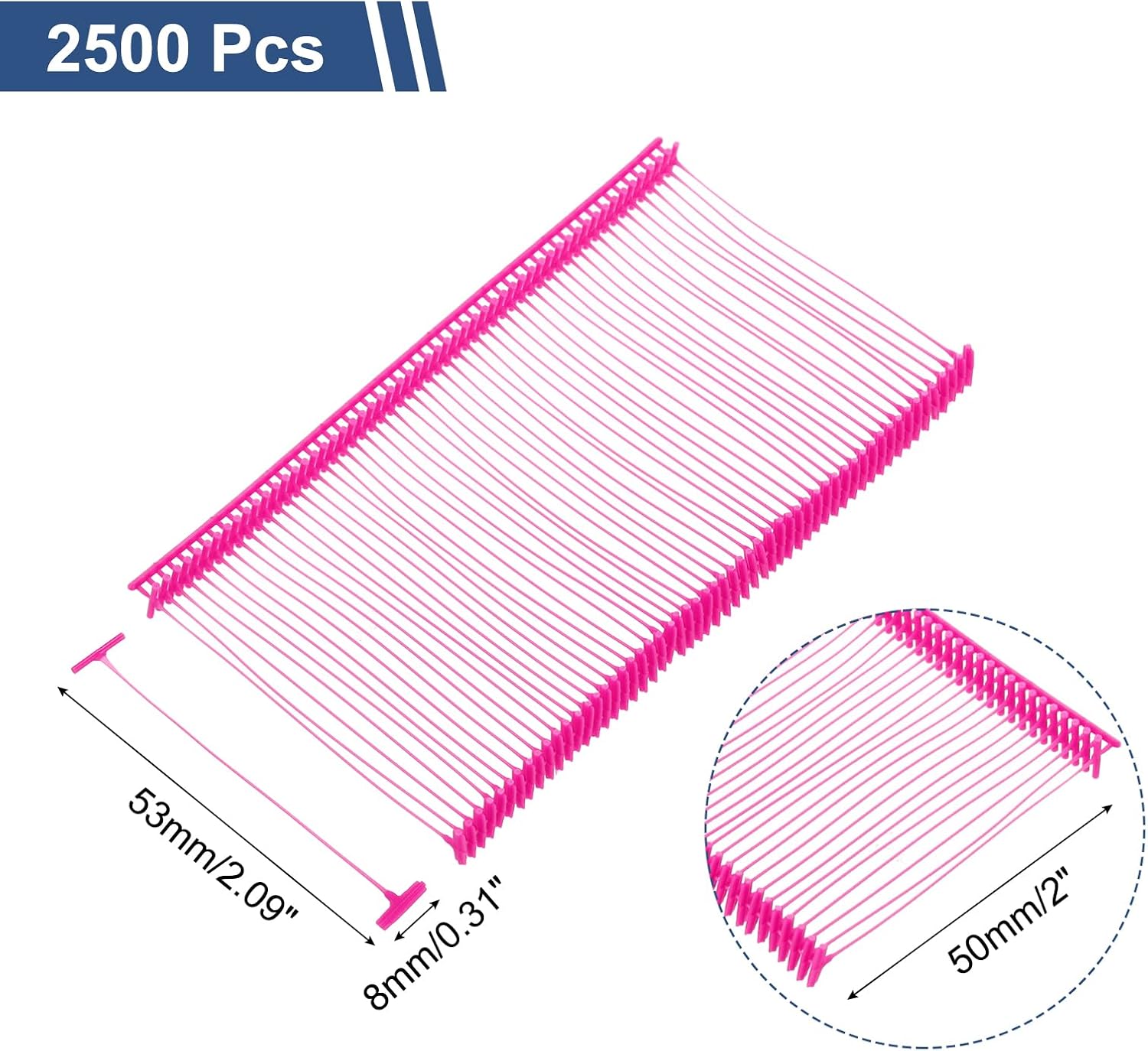 MECCANIXITY Standard Tagging Fasteners,Plastic Regular,Standard Label Gun Price Tagging Barbs for Garment Price Tag Label Tagging Barbs 50mm/2 Inch,Pack of 2500 Rose Red image 2